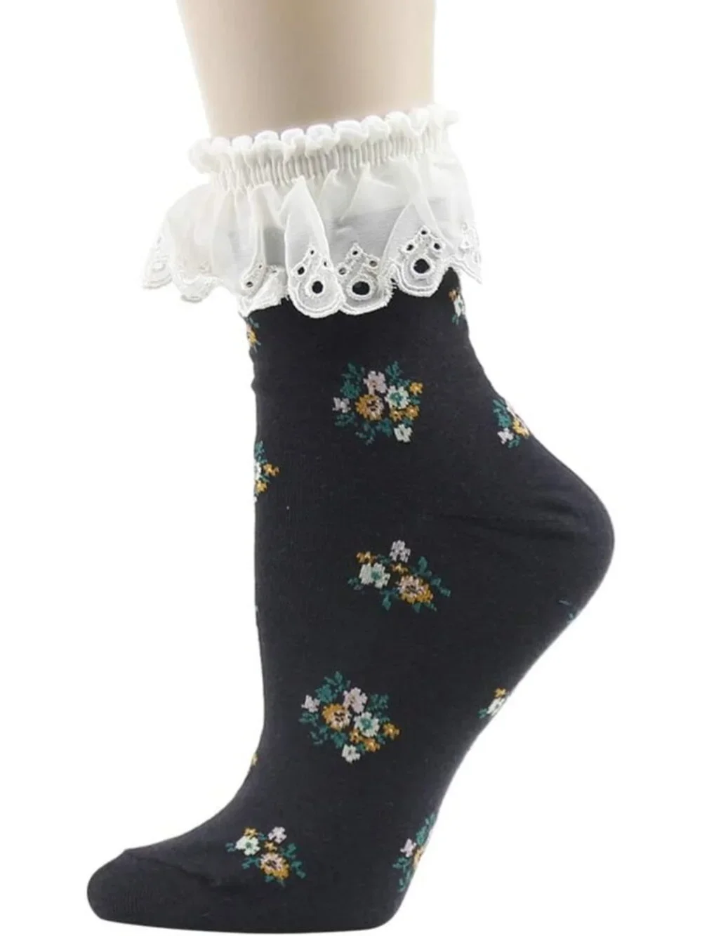 Colorful Floral Lace Ruffle Ankle Socks - Fun Casual Cotton 4/5/6 Pairs